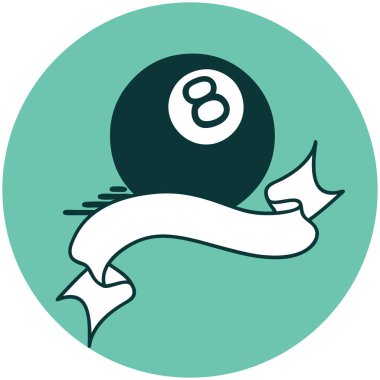 Tattoo style icon with banner of 8 ball vector