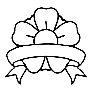 Çiçek dövmeli geleneksel siyah çizgi dövmesi