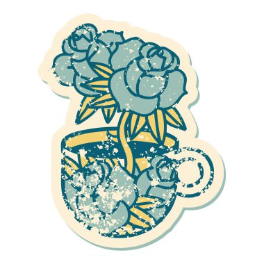 Bir fincanla çiçeğin sembolik dövmeli görüntüsü