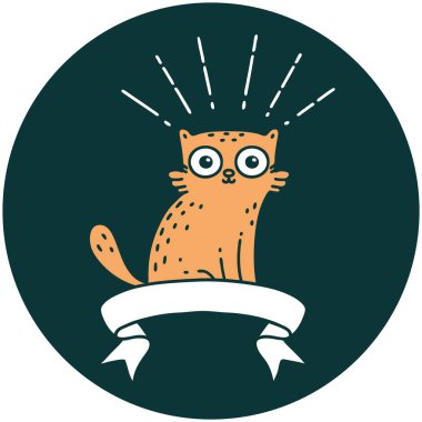 Dövme stili bir ikon Şaşırmış kedi