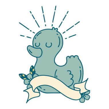 Dövme stili plastik ördekli parşömen.