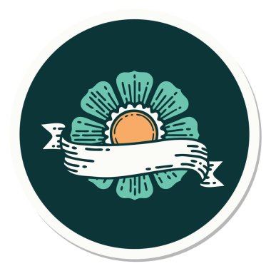 Geleneksel çiçek ve pankart stili dövme çıkartması