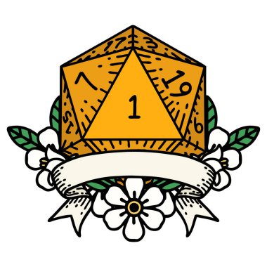 Retro Dövme Biçimi Doğal bir d20 zar atma