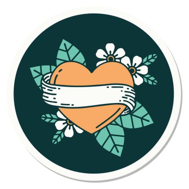 Geleneksel kalp ve bayrak stiliyle dövme çıkartması