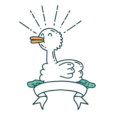 Dövme stili yüzen ördekli parşömen.