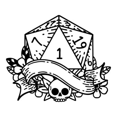 Siyah ve Beyaz Dövme çizim Biçimi Doğal D20 zar atma