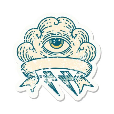 Her şeyi gören bulutun bayrağını taşıyan eski bir etiket.