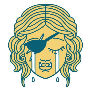 Retro Dövme Tarzı Ağlama Yarı Ork serseri karakter yüzü