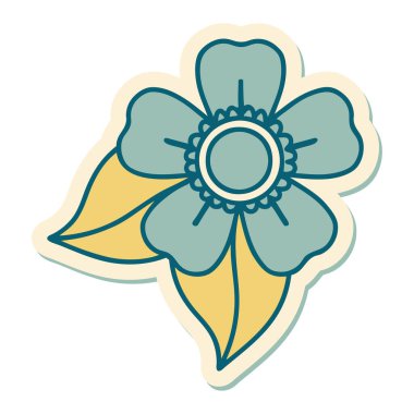 Geleneksel bir çiçek stiliyle dövme çıkartması