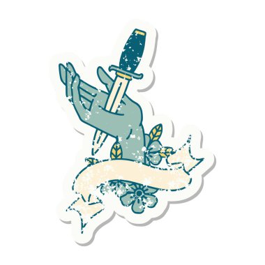 Elinde hançer bayrağı olan eski bir etiket.