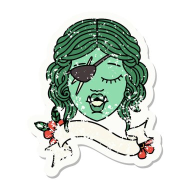 Bir Ork haydut karakter yüzünün grunge çıkartması