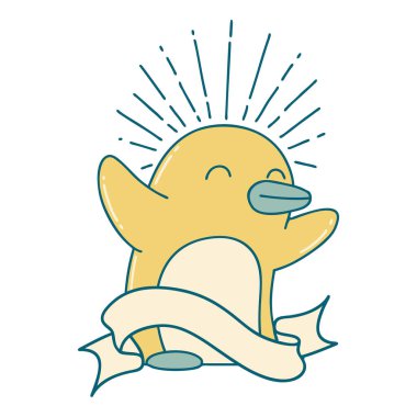 Dövme tarzı mutlu penguen dövmeli parşömen.