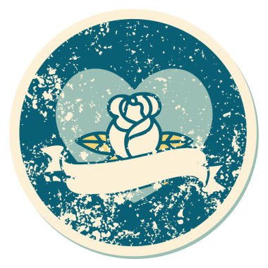 İkonik ıstıraplı dövme stili kalp gülü ve bayrağın görüntüsü 