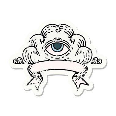 Her şeyi gören bulutun bayrağını taşıyan eski bir etiket.