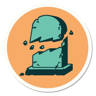 Kırık mezar taşının geleneksel stiliyle dövme çıkartması.