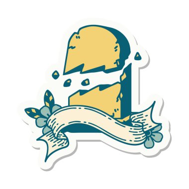 Kırık mezar taşı pankartıyla dövme stili çıkartması