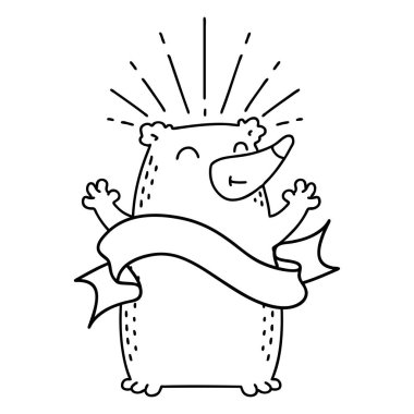 Siyah çizgili parşömen dövmeli mutlu ayı