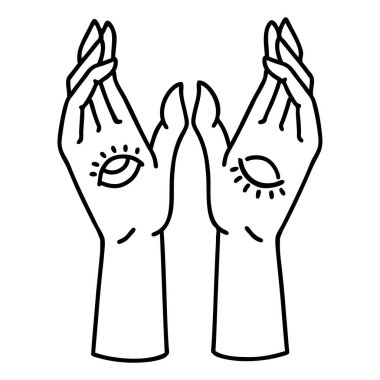 Mistik ellerin siyah çizgi şeklinde dövmesi