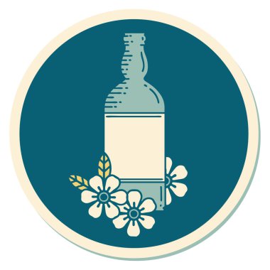 Rom şişesi ve çiçek stiliyle dövme çıkartması.