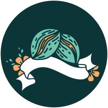 Kahve çekirdekleri pankartlı dövme tarzı simgesi