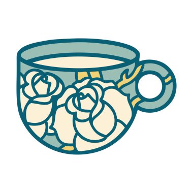 Bir fincan ve çiçeğin ikonik dövme görüntüsü