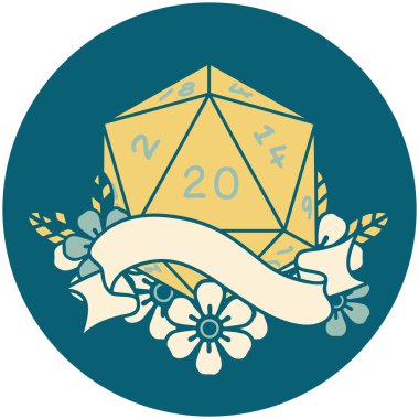 Retro Dövme Biçimi Doğal 20 D20 zar atma