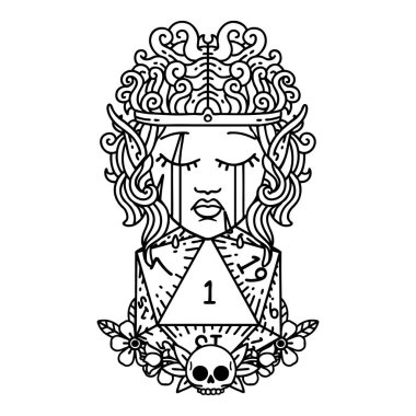 Siyah ve Beyaz Dövme tarzı ağlayan barbar elf karakteri.