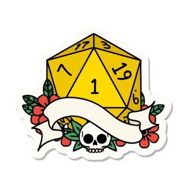 Doğal bir d20 zar çıkartması.