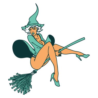 Dövme geleneksel poster cadı tarzında.