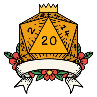 Retro Dövme Biçimi Doğal 20 kritik vuruş D20 zar atma