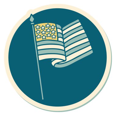 Amerikan bayrağının geleneksel stiliyle dövme çıkartması.