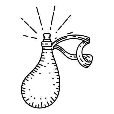 Geleneksel siyah çizgili dövme modeli. Eski deri su şişesi.