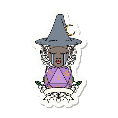 Ağlayan bir elf karakterinin çıkartması. Doğal bir zarla.