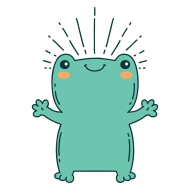 Geleneksel dövme stili mutlu kurbağanın çizimi