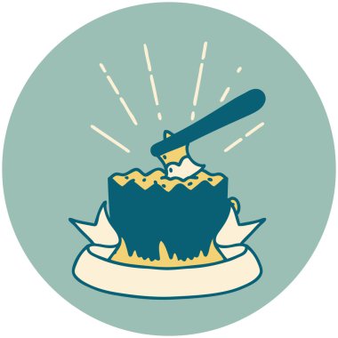 Ağaç kütüğündeki dövme stili baltanın simgesi