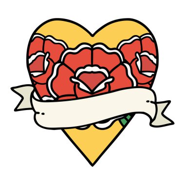 Geleneksel kalp şeklinde dövme ve çiçekli pankart