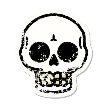 Geleneksel bir kafatası stili dövmesi var.