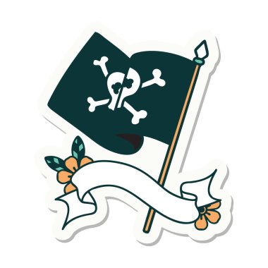 Korsan bayrağı dövmesi stili çıkartma