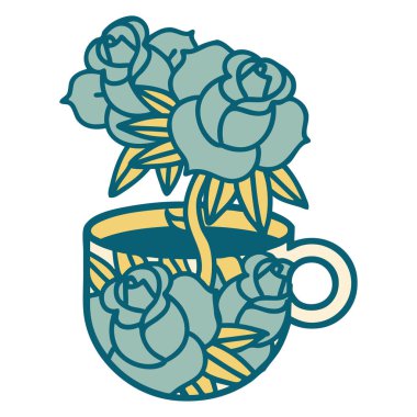 Bir fincan ve çiçeğin ikonik dövme görüntüsü