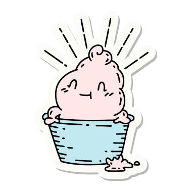 Dövme stili dondurma karakterinin çıkartması.