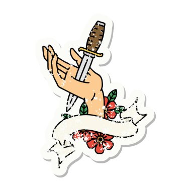 Elinde hançer bayrağı olan eski bir etiket.