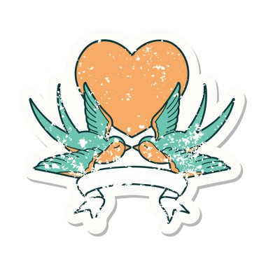 Kırlangıçların bayrağı ve kalbi olan eski bir etiket.