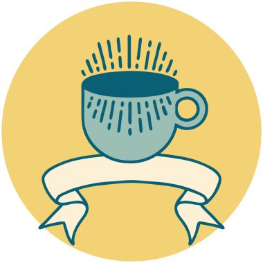 bir fincan kahve sancağıyla dövme stili simgesi