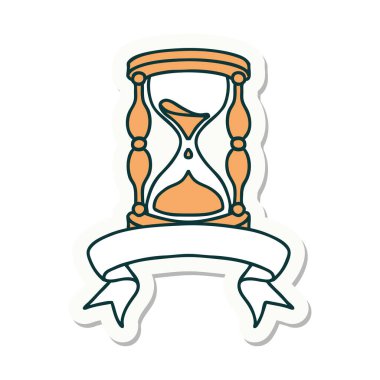 Bir saatlik cam pankartıyla dövme stili çıkartması