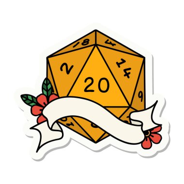 Doğal bir yirmi D20 zar atmanın etiketi.