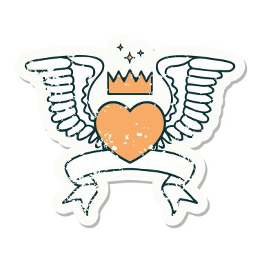 Kanatlı bir kalbin bayrağını taşıyan eski bir etiket