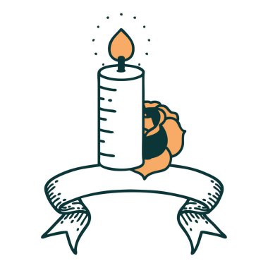 Geleneksel dövme Bir mum ve bir gül bayrağı