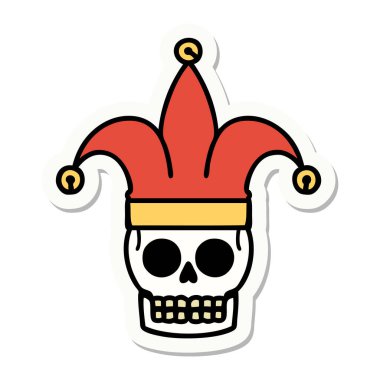 Geleneksel bir kafatası soytarısı stiliyle dövme çıkartması.