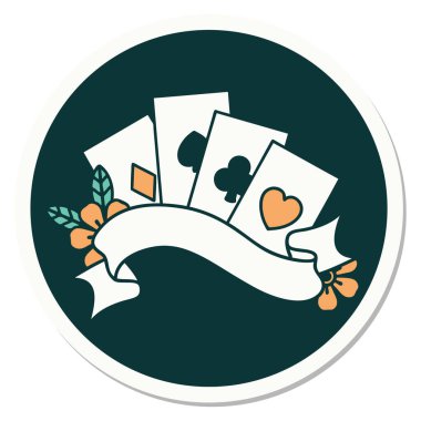 Geleneksel kart stili dövme çıkartması ve çiçekli pankart