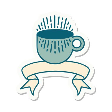 Dövme stili çıkartma ve bir fincan kahve.